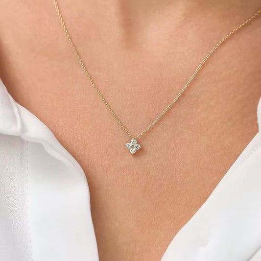 CADENA CORTA TIPO CHOCKER DELICADA CRISTAL TRÉBOL  MINIMALISTA