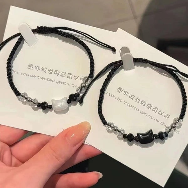 BRAZALETES GATOS MINIMALISTAS PIEDRA OBSIDIANA y CERÁMICA