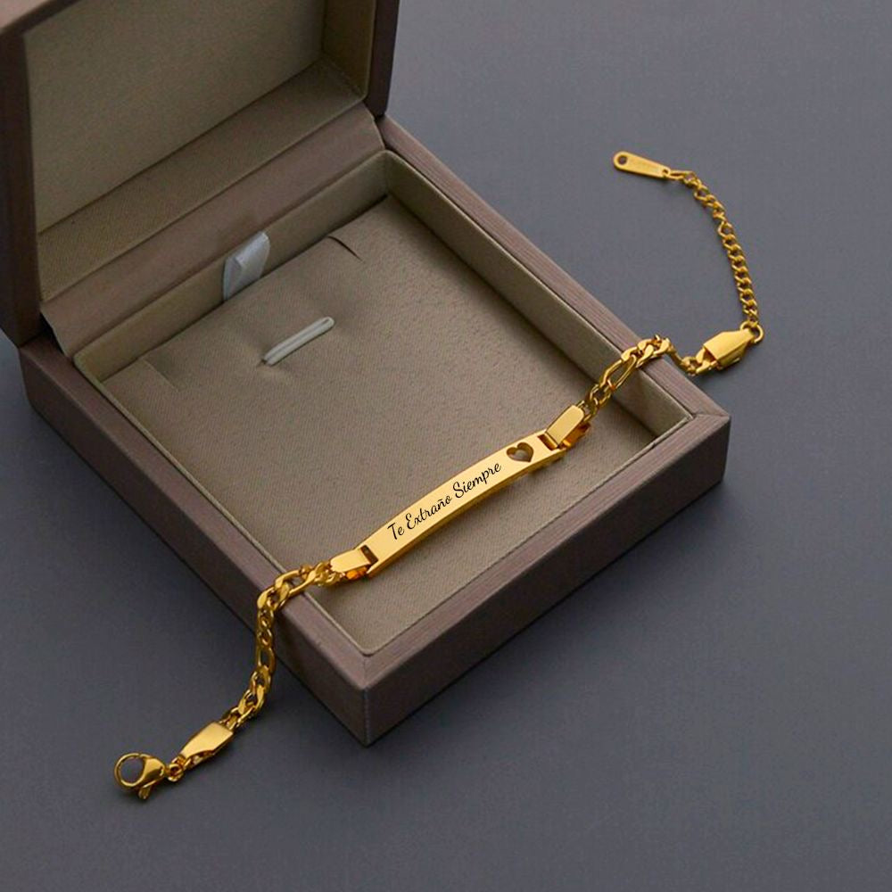 BRAZALETE PLACA MINIMALISTA PERSONALIZABLE CADENA CUBANA ABIERTA