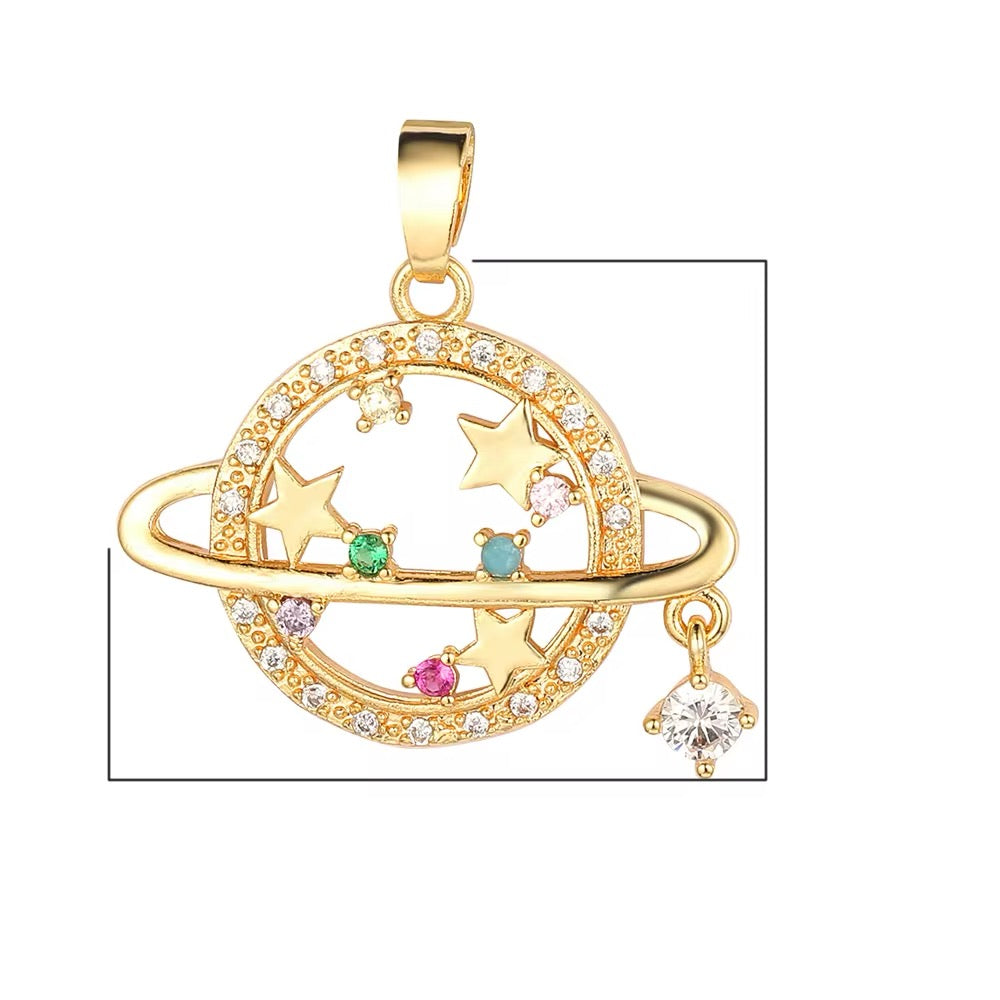 COLLAR SATURNO COLORIDO ELEGANTE CRISTAL DE CIRCONIA