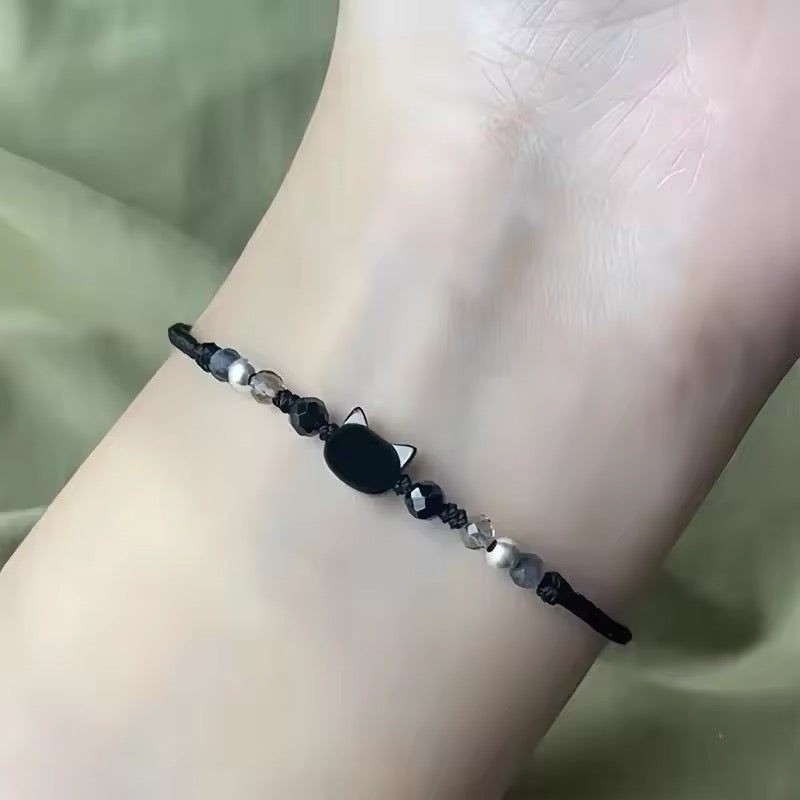 BRAZALETES GATOS MINIMALISTAS PIEDRA OBSIDIANA y CERÁMICA