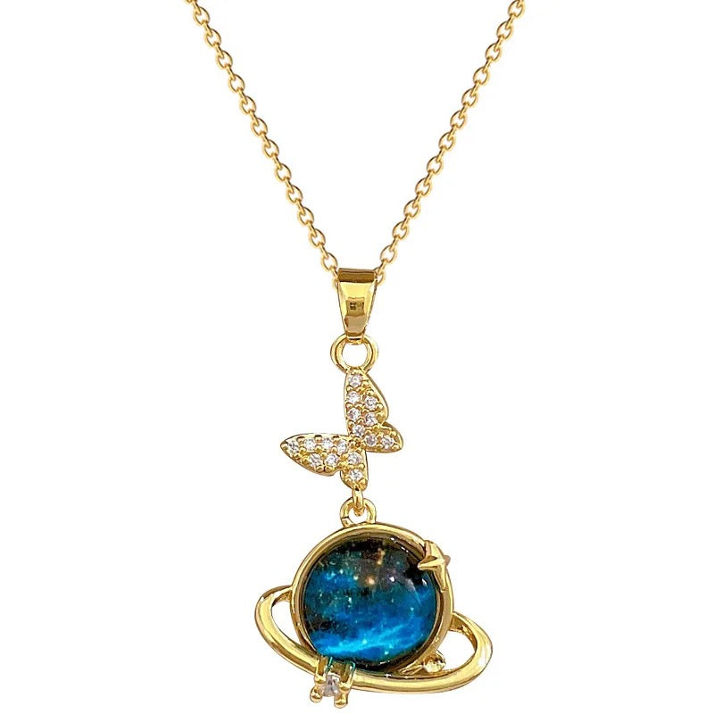 COLLAR SATURNO CIELO ESTRELLADO ELEGANTE CRISTAL DE CIRCONIA