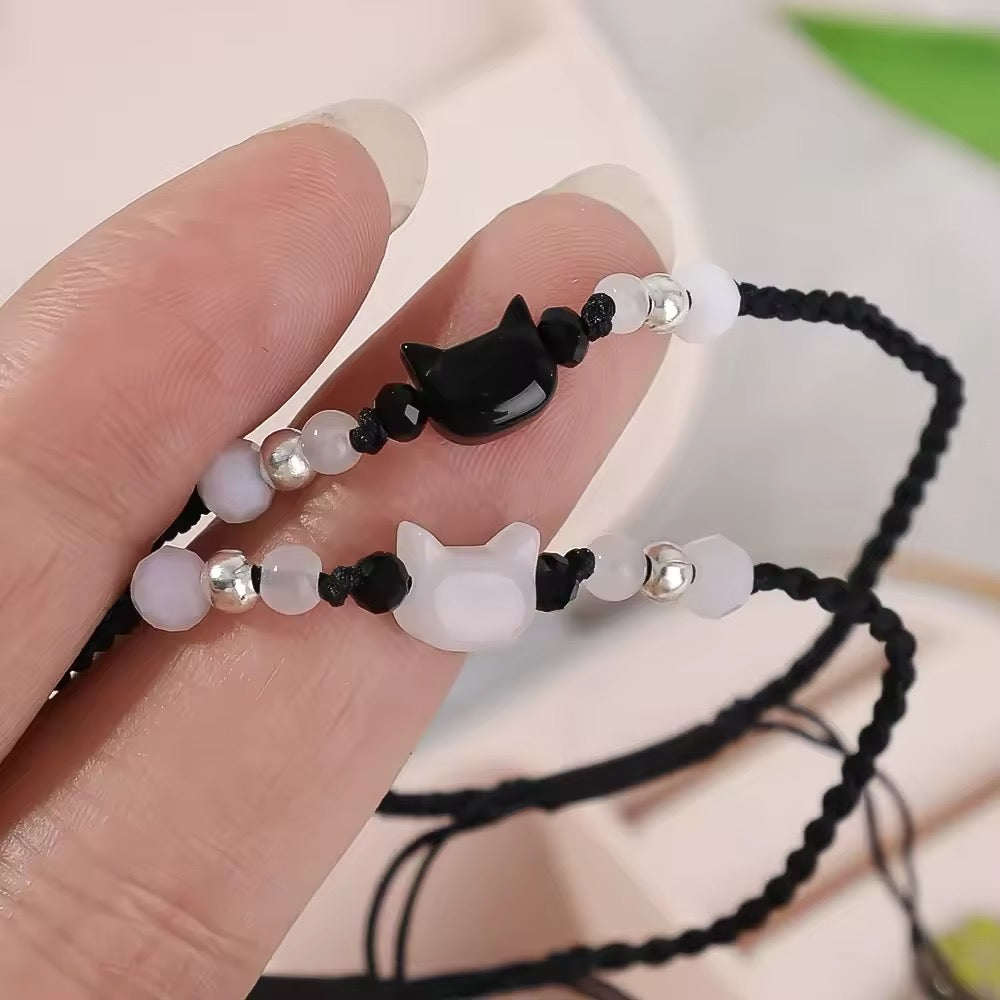 BRAZALETES GATOS MINIMALISTAS PIEDRA OBSIDIANA y CERÁMICA
