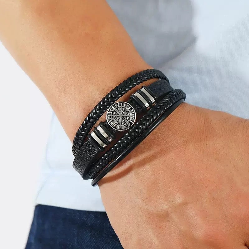 BRAZALETE MULTICAPA DE CUERO ESTILO NÓRDICO