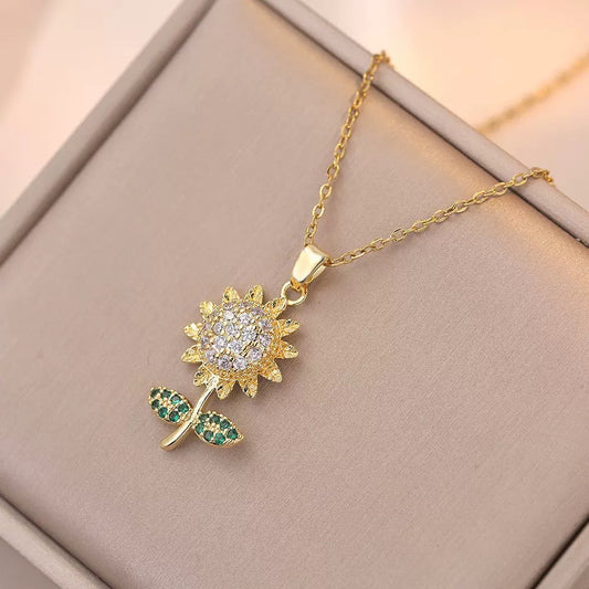 COLLAR FLOR GIRASOL CRISTALES INCRUSTADOS MINIMALISTA