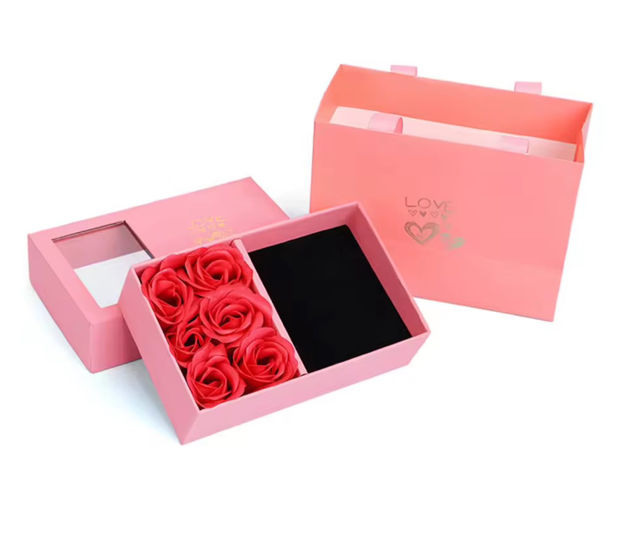 CAJA DE FLORES ETERNAS CON BOLSA DE REGALO