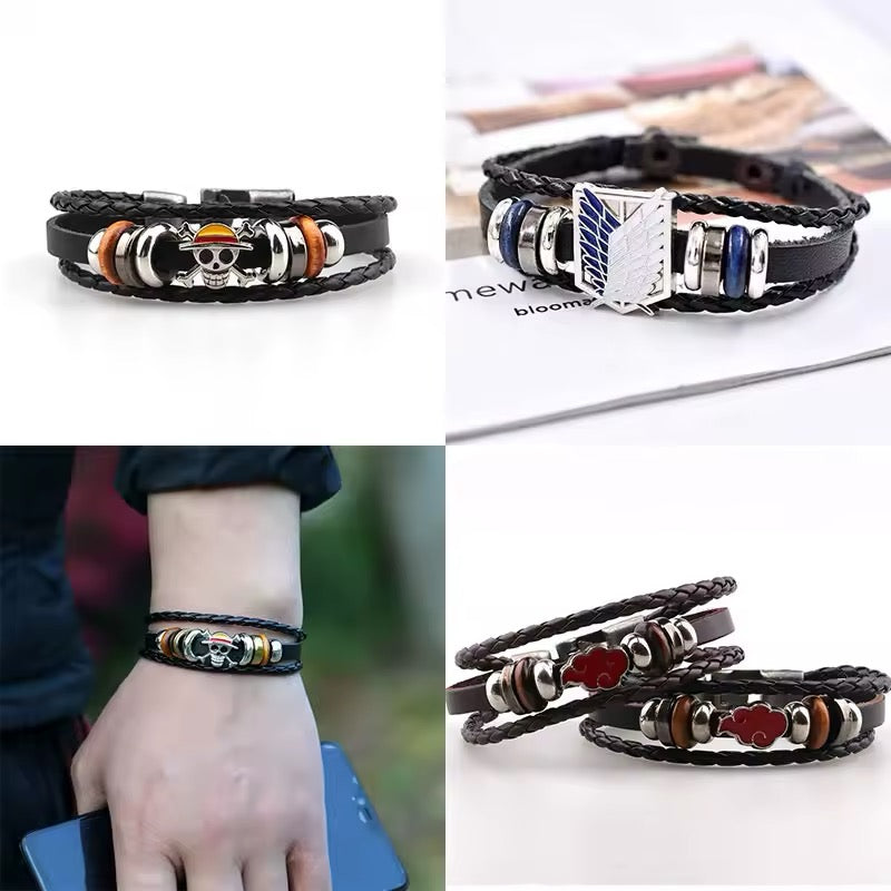 BRAZALETES ANIME ONE PIECE Y ATTACK ON TITAN LEATHER CUERO SINTÉTICO