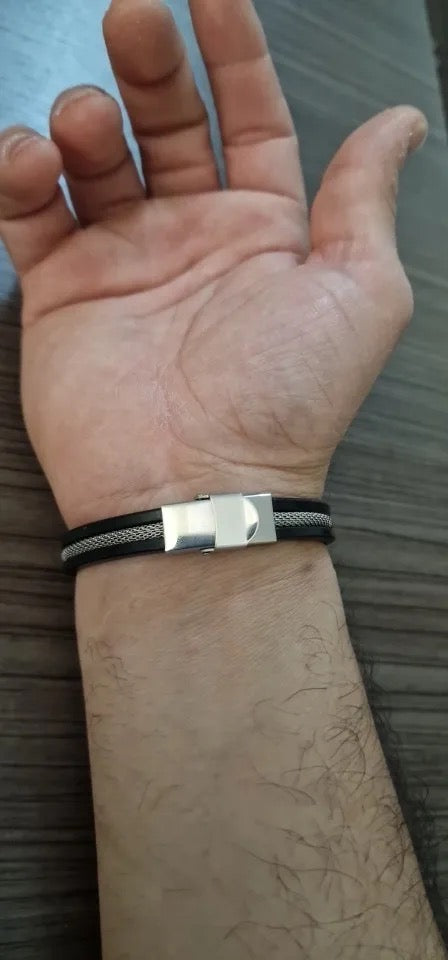 BRAZALETE SILICON & ACERO CIERRE MAGNÉTICO DE MALLA