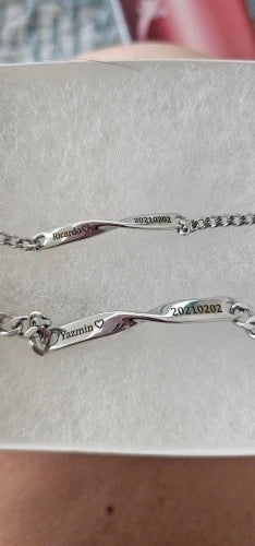 BRAZALETES SILUETAS ACERO INOXIDABLE PLACA PERSONALIZADA MINIMALISTAS PAREJA