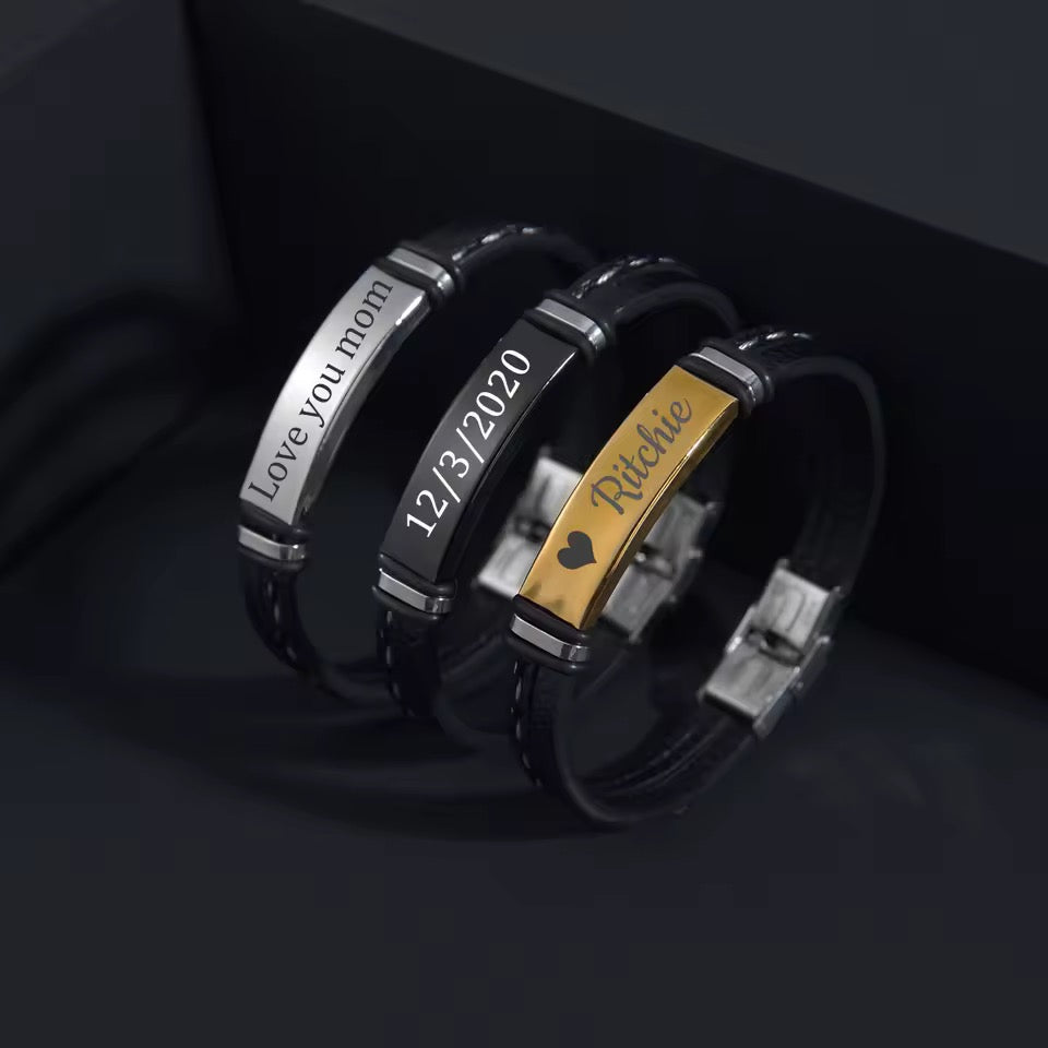 BRAZALETE LEATHER TRENZADO CON PLACA ACERO MINIMALISTA