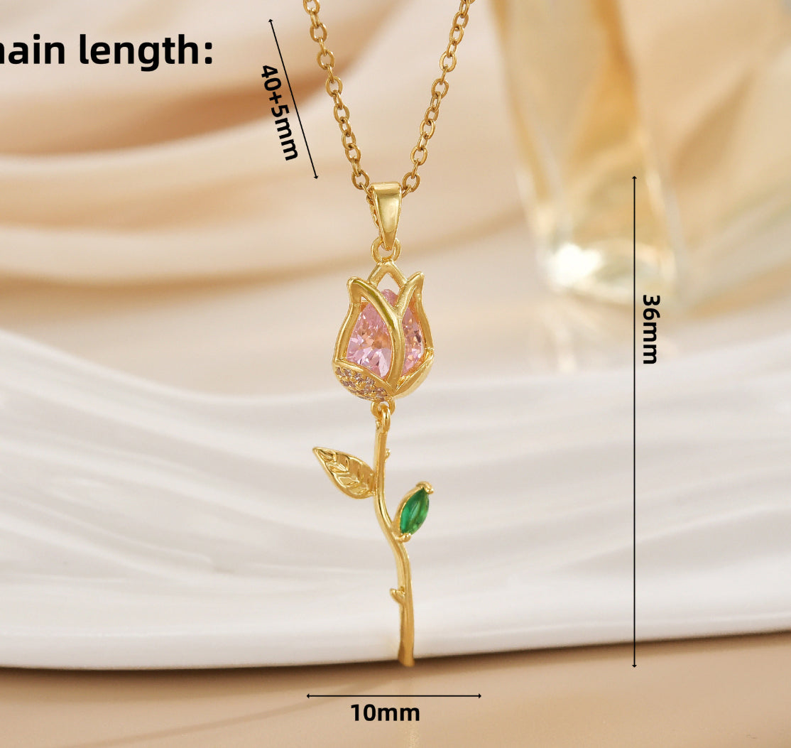 COLLAR TULIPÁN TALLO LARGO  ELEGANTE CRISTAL DE CIRCONIA