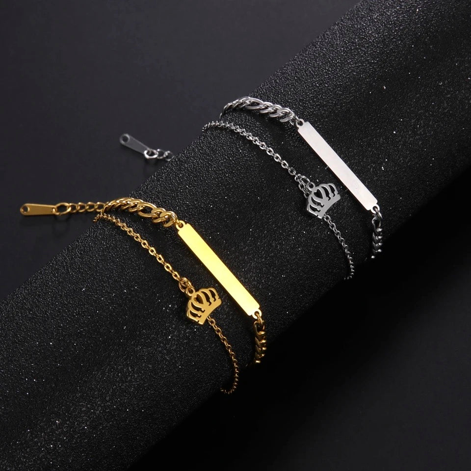 BRAZALETE DOBLE CORONA PERSONALIZABLE MINIMALISTA UNISEX