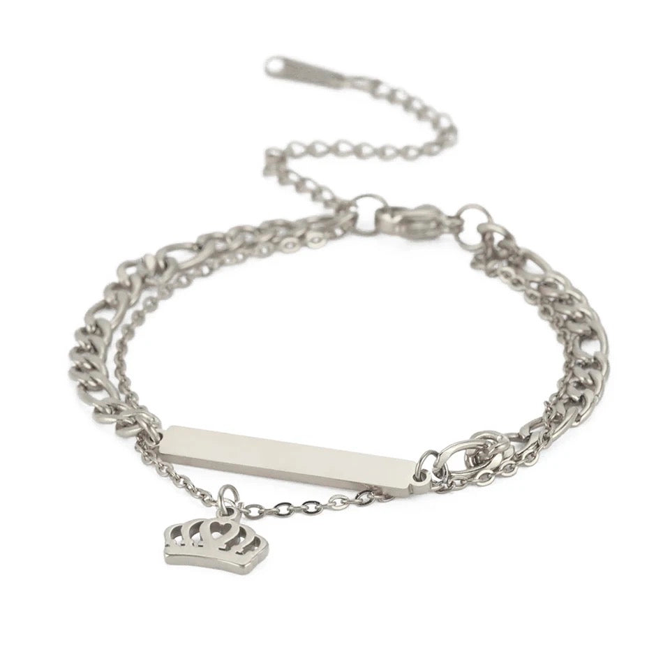 BRAZALETE DOBLE CORONA PERSONALIZABLE MINIMALISTA UNISEX
