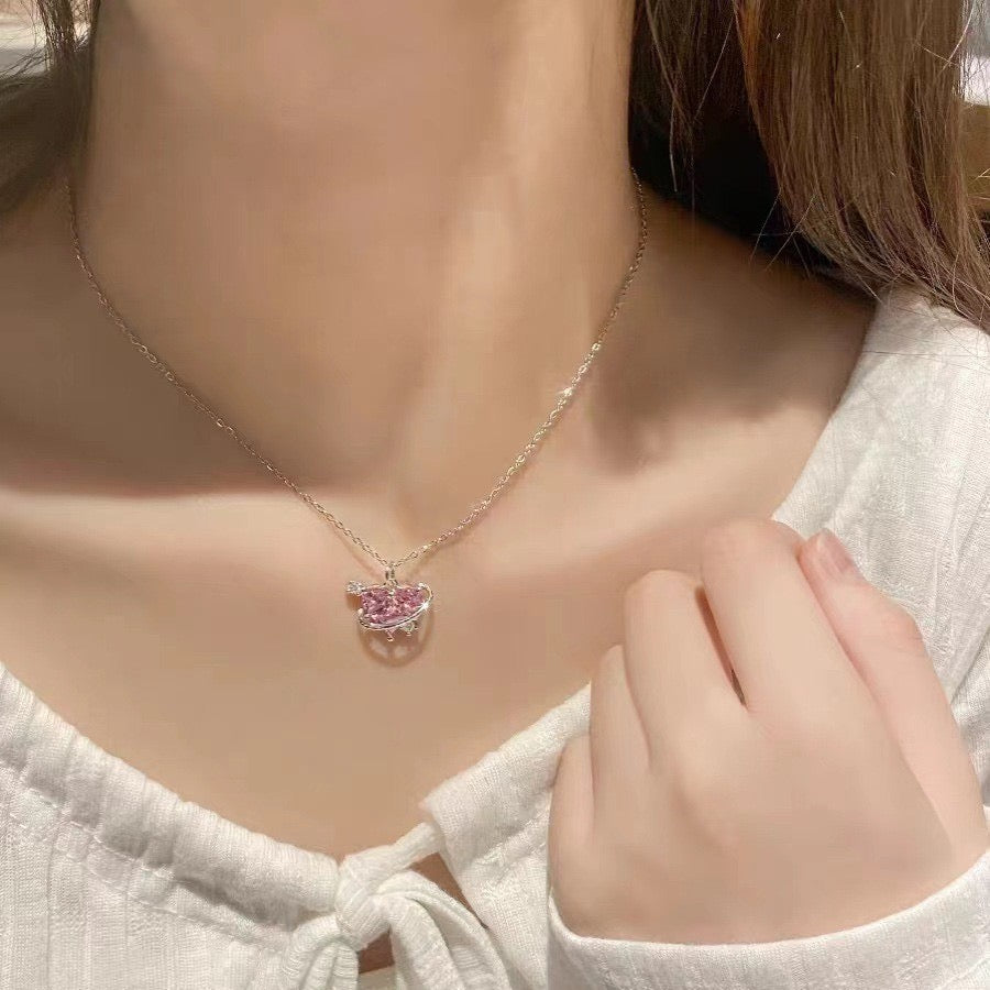 COLLAR CORAZON SATURNO ELEGANTE CRISTAL  DE CIRCONIA
