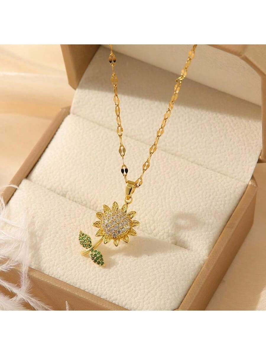 COLLAR FLOR GIRASOL CRISTALES INCRUSTADOS MINIMALISTA