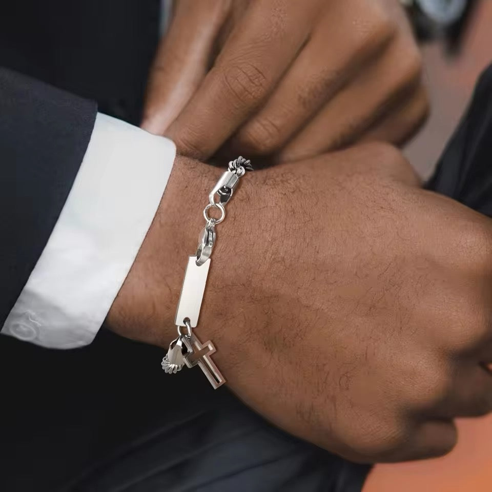 BRAZALETE ESTILO CUBANA ACERO INOXIDABLE ELEGANTE PERSONALIZABLE PLATEADOS