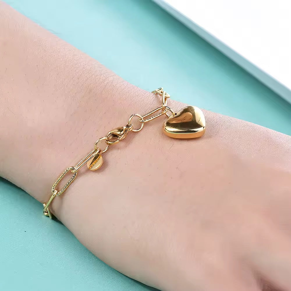 BRAZALETE MINIMALISTA DIJE CORAZÓN SOLIDO PERSONALIZABLE