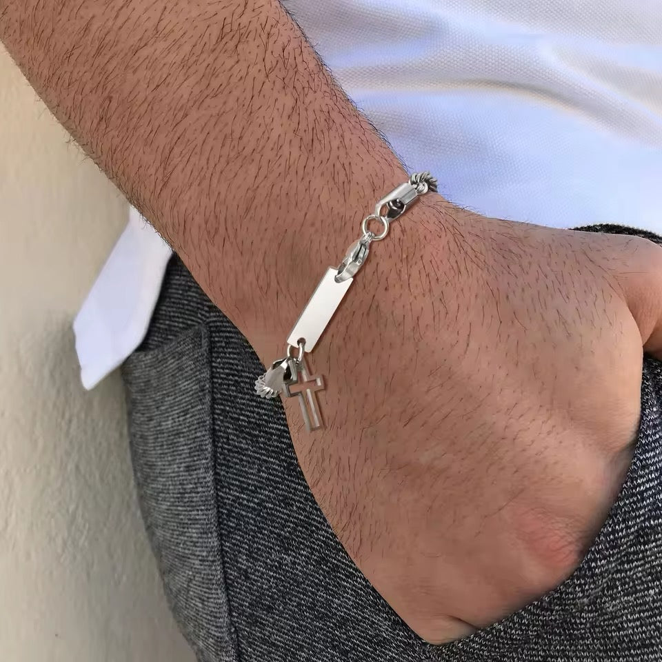 BRAZALETE ESTILO CUBANA ACERO INOXIDABLE ELEGANTE PERSONALIZABLE PLATEADOS