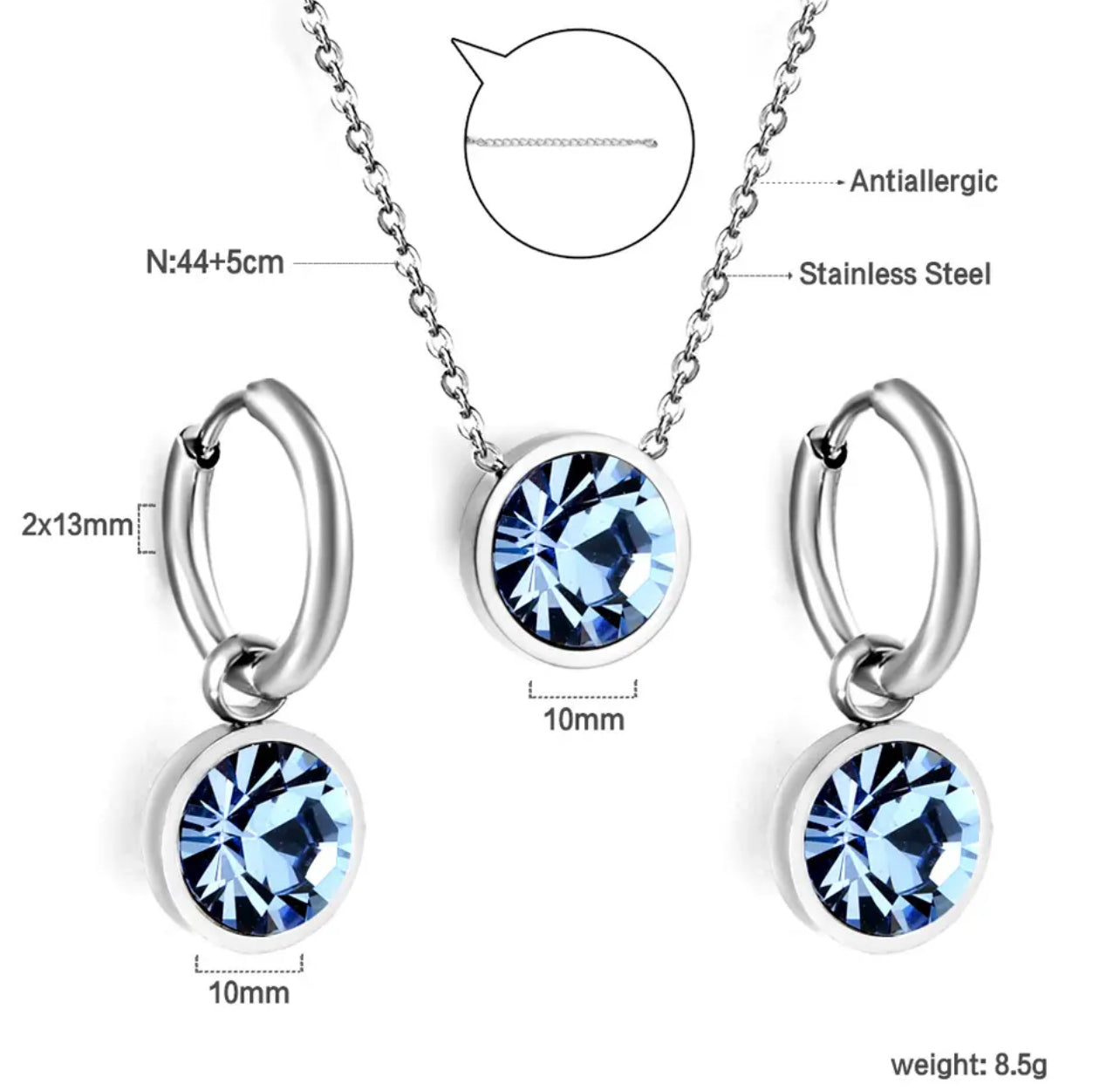 SET DE COLLAR CIRCONIA ELEGANTE ACERO INOXIDABLE