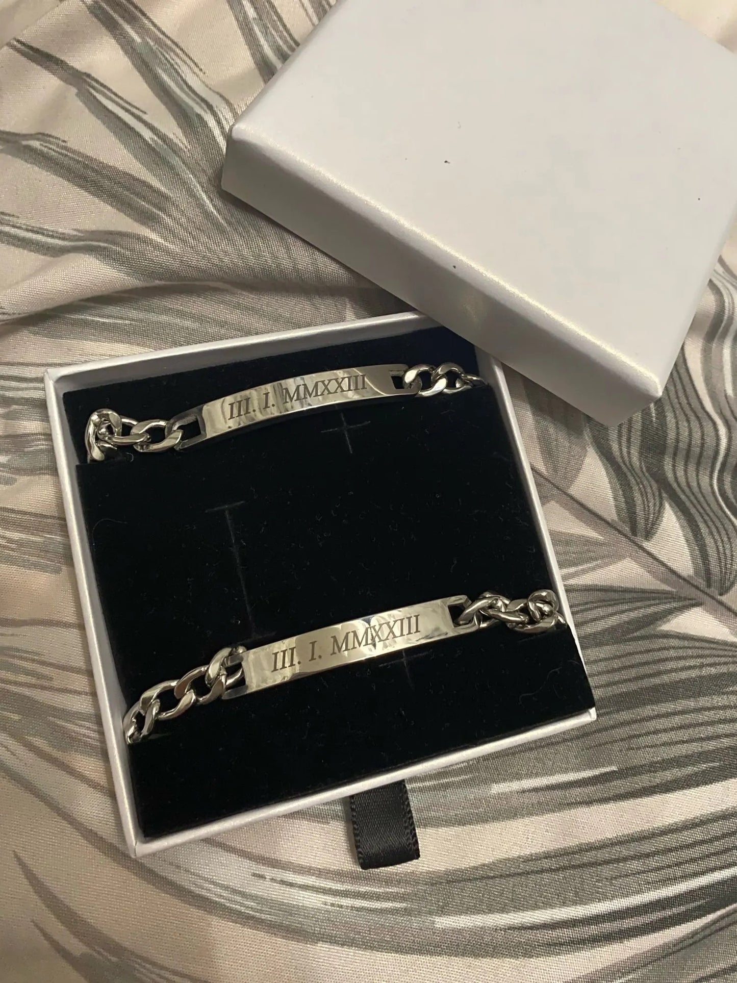 BRAZALETES ACERO INOXIDABLE PLACA PERSONALIZADAS MINIMALISTAS PAREJA