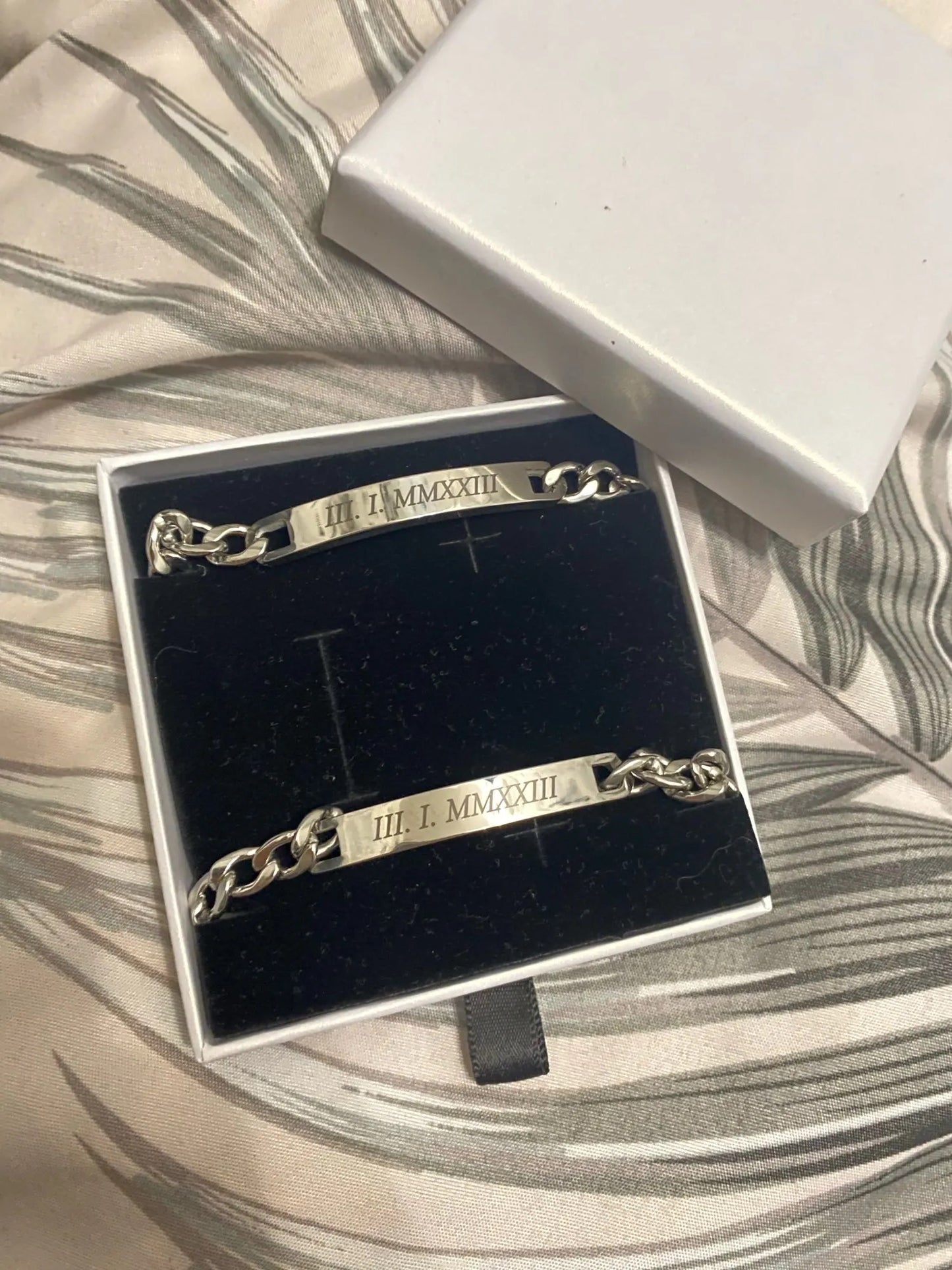 BRAZALETES ACERO INOXIDABLE PLACA PERSONALIZADAS MINIMALISTAS PAREJA