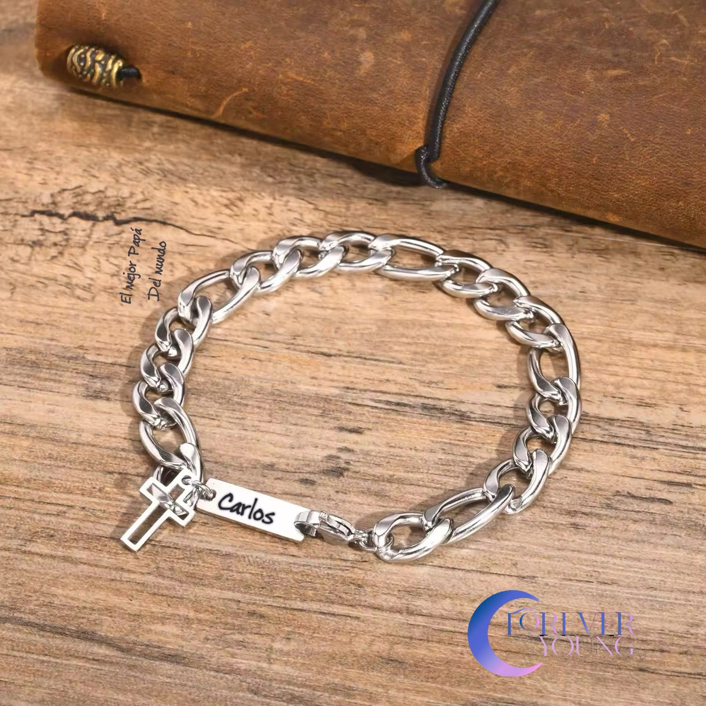 BRAZALETE ESTILO CUBANA ACERO INOXIDABLE ELEGANTE PERSONALIZABLE PLATEADOS