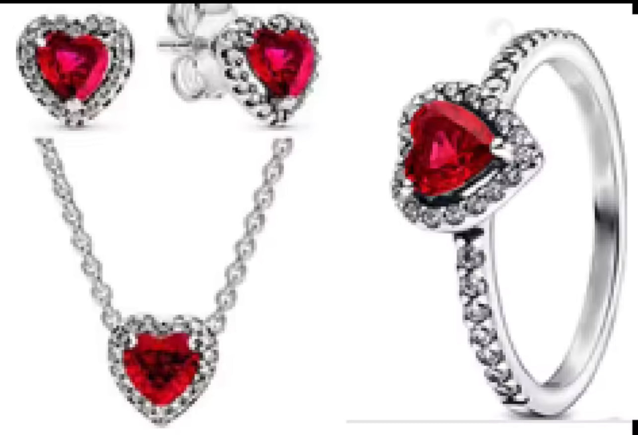 SET ESTILO PANDORA CORAZÓN MINIMALISTA CIRCONIA ELEGANTE