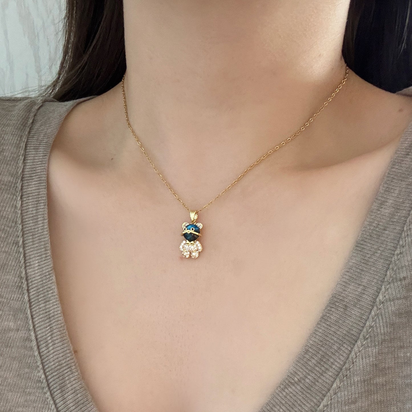 COLLAR OSO OSITO CIELO ESTRELLADO ELEGANTE CRISTAL DE CIRCONIA