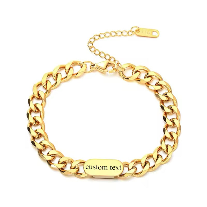 BRAZALETE ESTILO CUBANA ACERO INOXIDABLE PERSONALIZABLE PLATEADOS