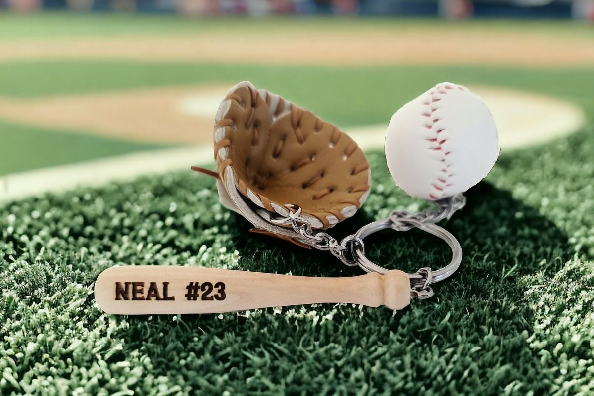 LLAVEROS DE BEISBOL PERSONALIZABLES CUERO Y MADERA DEPORTE