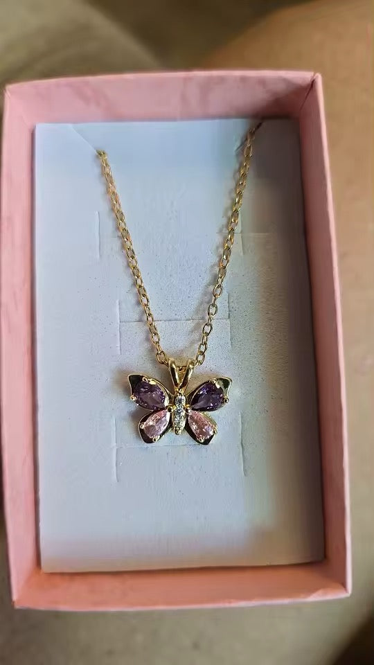COLLAR CADENA MARIPOSA ELEGANTE CRISTALES DE CIRCONIA