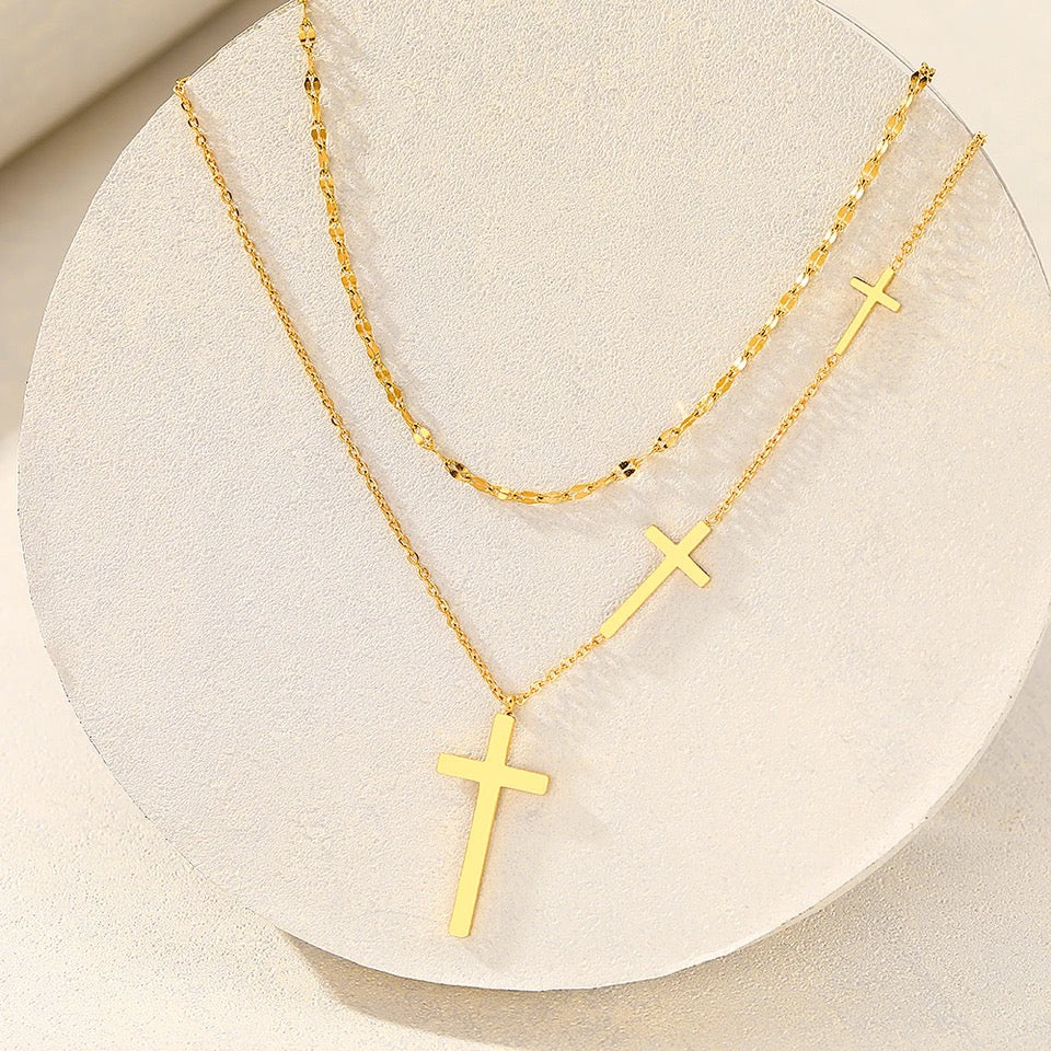COLLAR DOBLE CAPA CRUCES MINIMALISTA