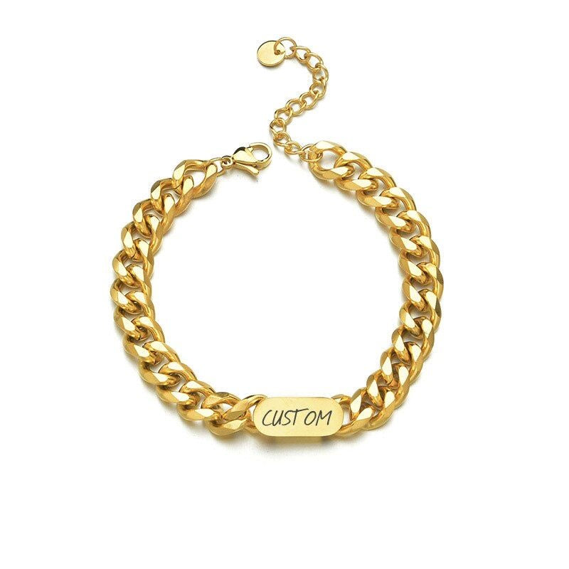 BRAZALETE ESTILO CUBANA ACERO INOXIDABLE PERSONALIZABLE PLATEADOS