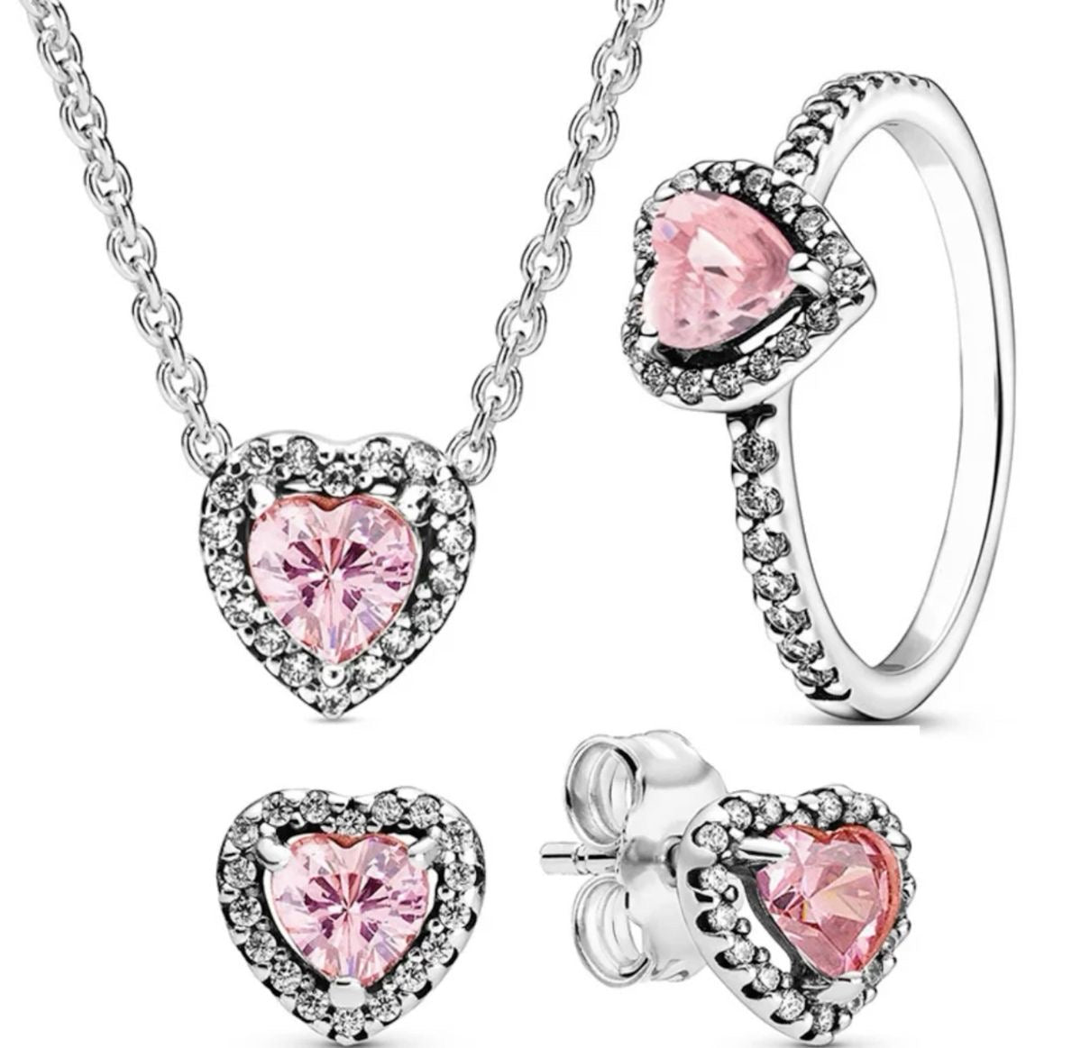 SET ESTILO PANDORA CORAZÓN MINIMALISTA CIRCONIA ELEGANTE