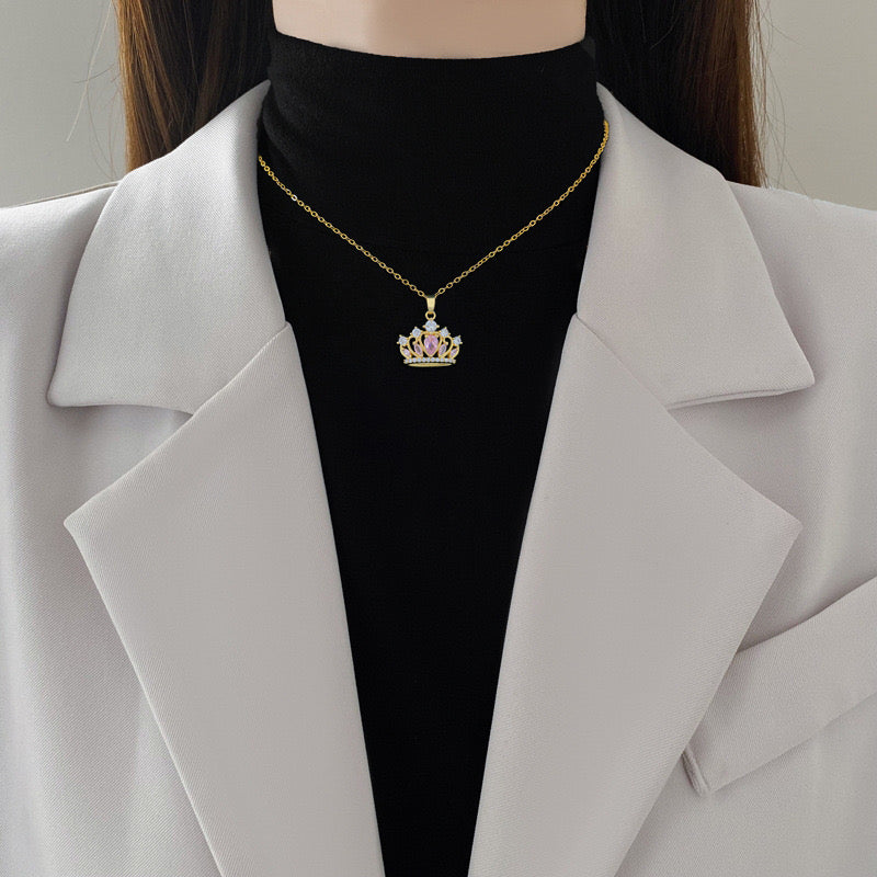 COLLAR CADENA CORONA  ELEGANTE CRISTALES DE CIRCONIA