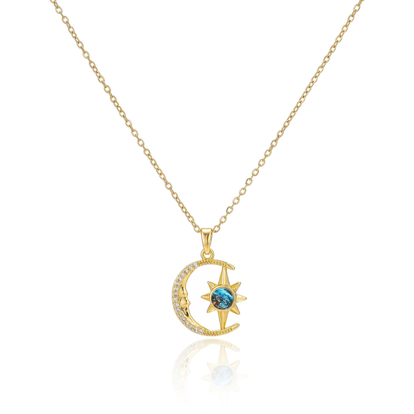 COLLAR LUNA Y ESTRELLA POLARIS CIELO ESTRELLADO ELEGANTE CRISTAL DE CIRCONIA