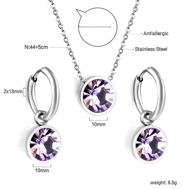 SET DE COLLAR CIRCONIA ELEGANTE ACERO INOXIDABLE