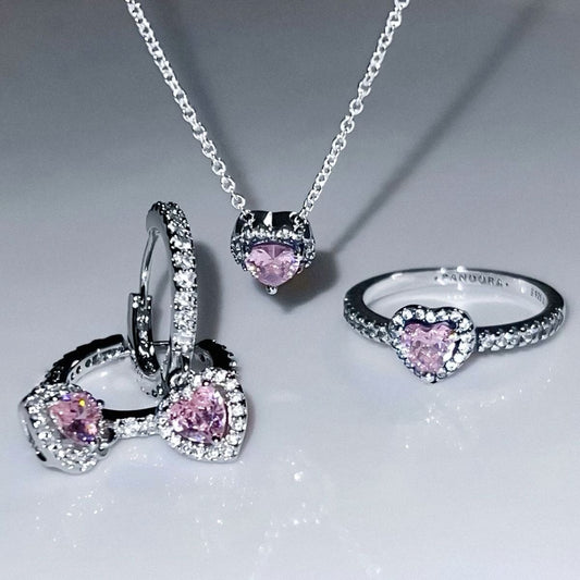 SET ESTILO PANDORA CORAZÓN MINIMALISTA CIRCONIA ELEGANTE