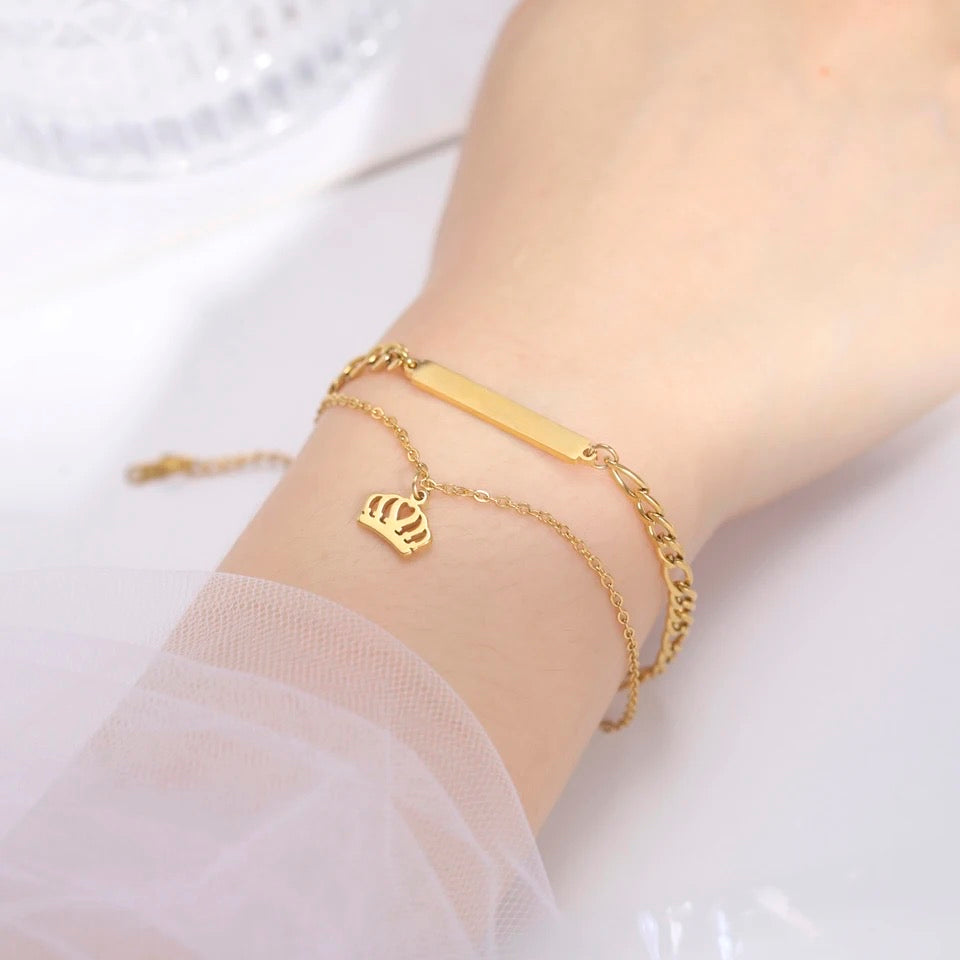 BRAZALETE DOBLE CORONA PERSONALIZABLE MINIMALISTA UNISEX