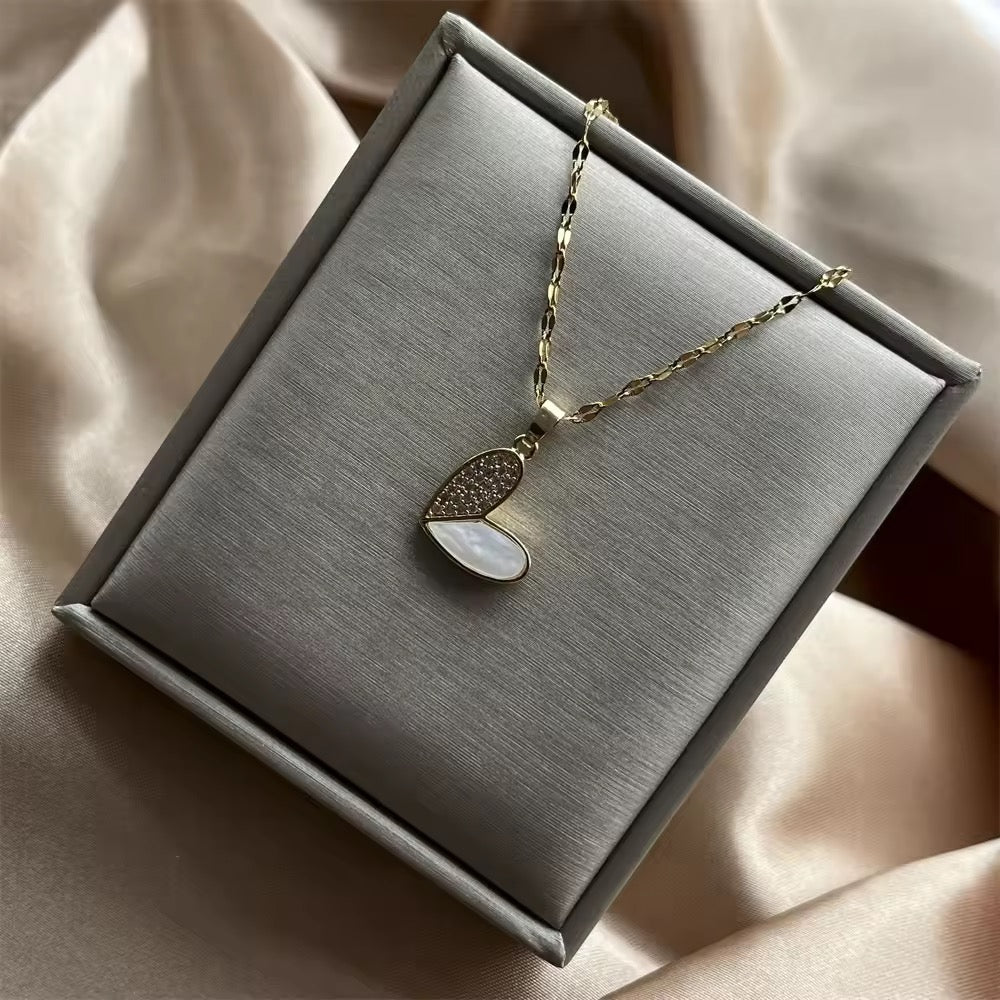 COLLAR CADENA CORAZÓN OPAL ELEGANTE CRISTALES DE CIRCONIA