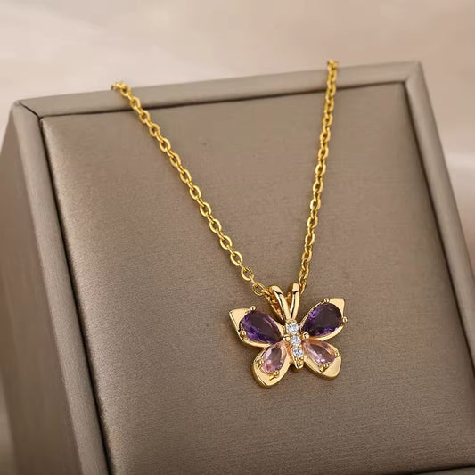 COLLAR CADENA MARIPOSA  ELEGANTE CRISTALES DE CIRCONIA