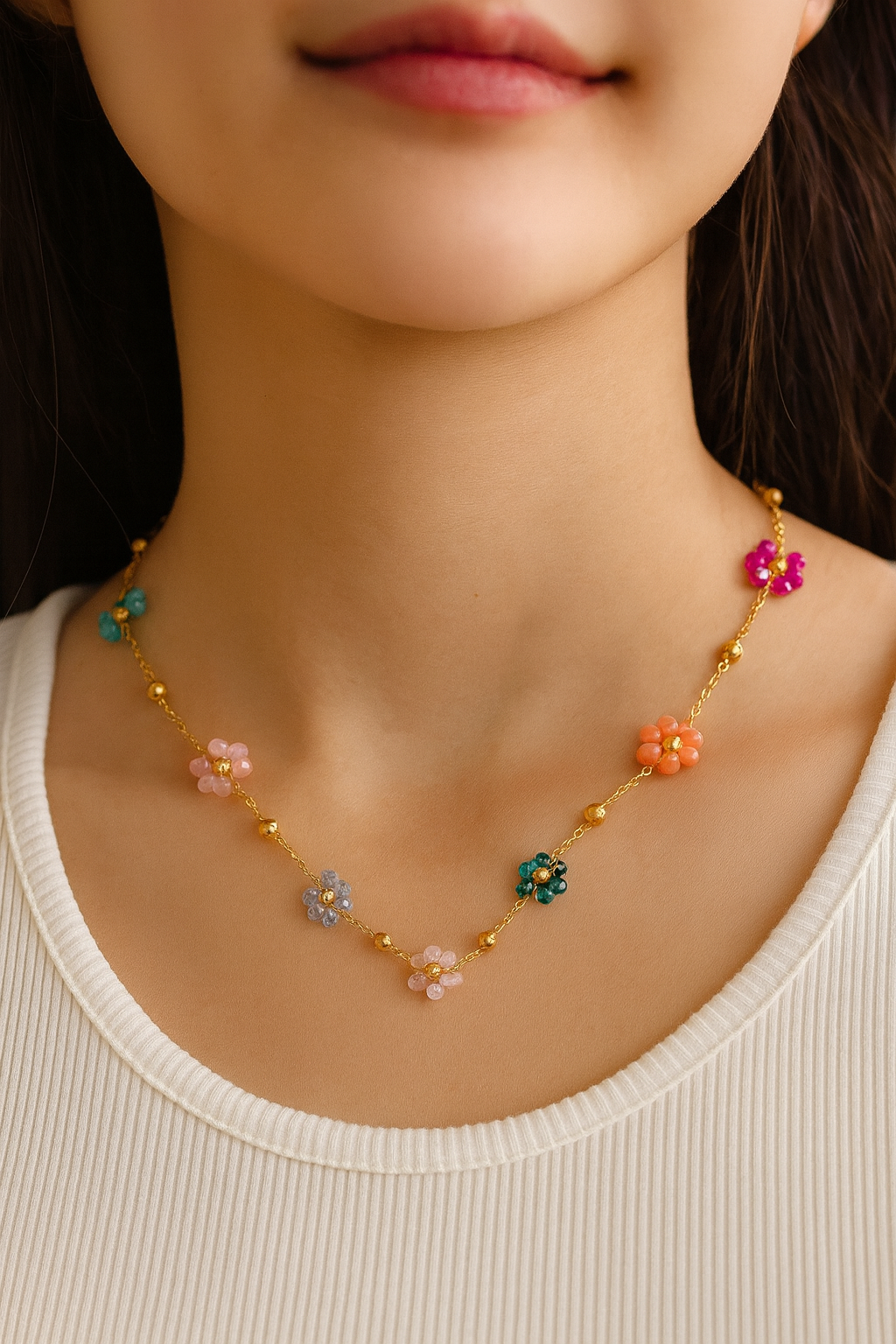 CADENA CHOCKER FLORES COLORIDAS RESINA