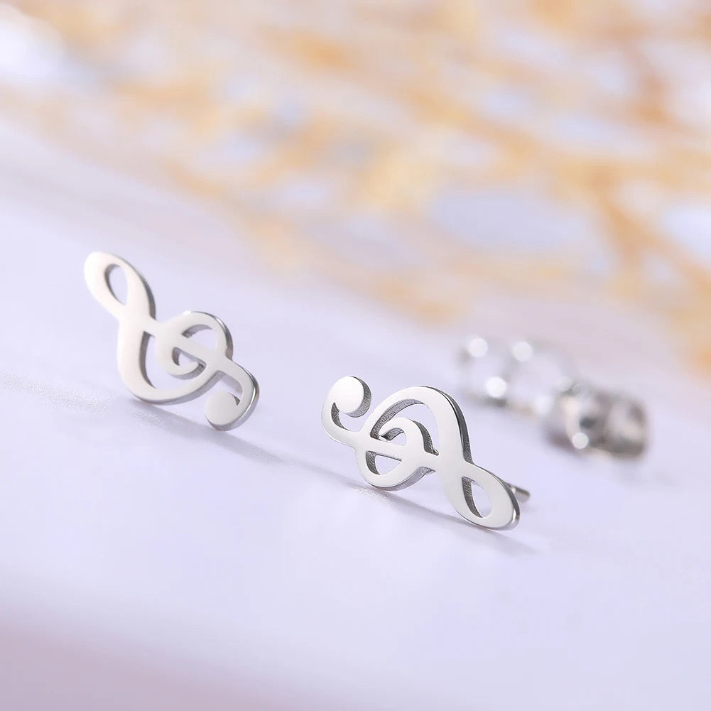 ARETES NOTA MUSICAL MINIMALISTA ACERO