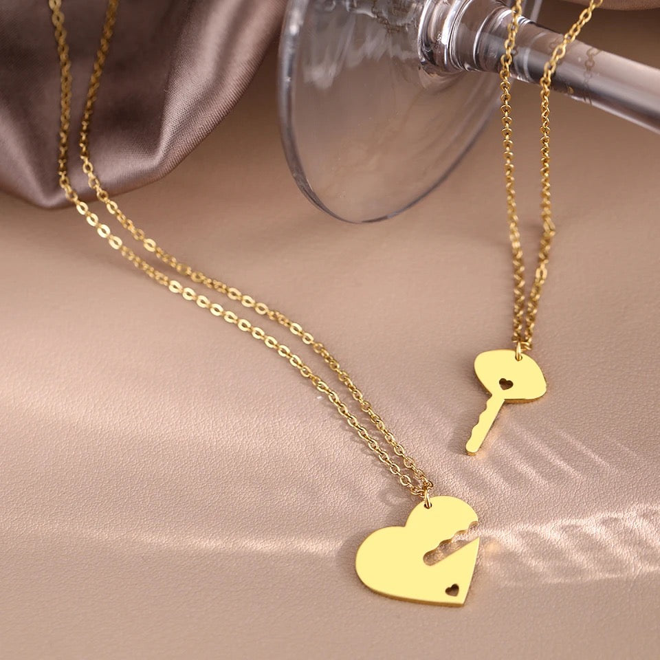 COLLARES FINOS LLAVE Y CORAZÓN ROMPECABEZAS PERSONALIZADOS