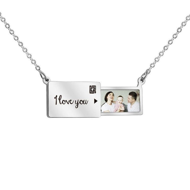COLLAR FOTOGRAFÍA OCULTA + MENSAJE PERSONALIZADO CARTA MINIMALISTA PERSONALIZABLE