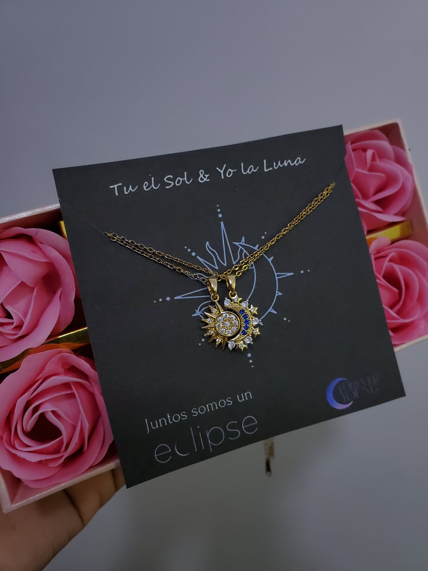 COLLARES PROMESA DIJES SOL & LUNA CELESTIAL CRISTALES DE CIRCONITA