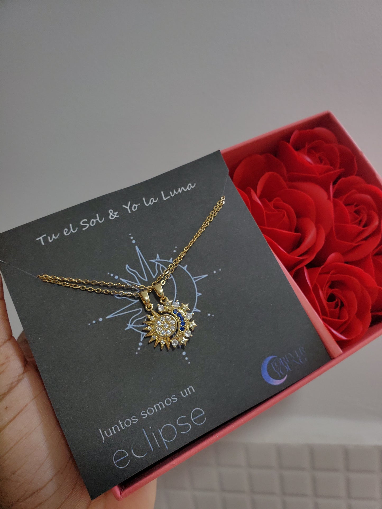 COLLARES PROMESA DIJES SOL & LUNA CELESTIAL CRISTALES DE CIRCONITA