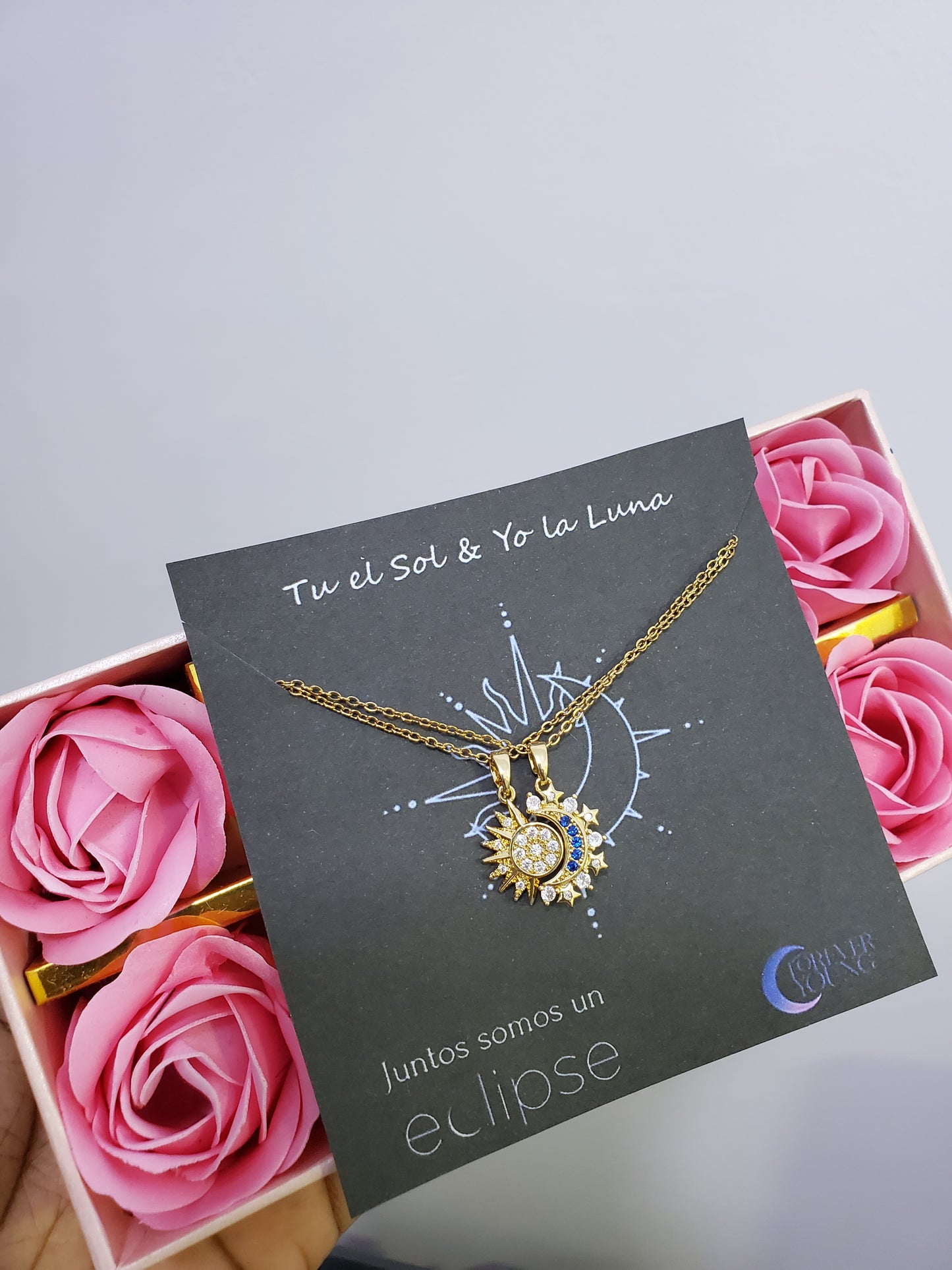 COLLARES PROMESA DIJES SOL & LUNA CELESTIAL CRISTALES DE CIRCONITA