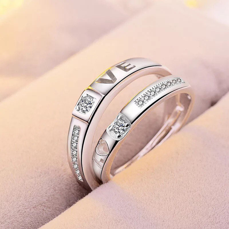 ANILLOS DE PROMESA CHAPADO EN PLATA 925, AJUSTABLES