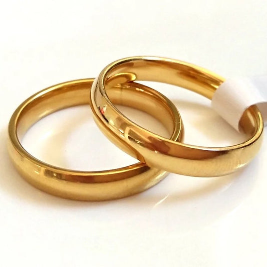 ANILLOS DE PAREJA LISOS ACERO DORADOS INOXIDABLE PROMESA